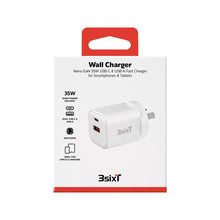 3sixT Wall Charger GaN 35W USB-C PD + QC27W USB-A(Max 15W) - White